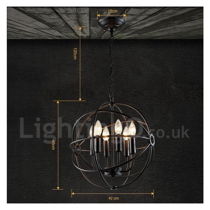 Lámpara colgante vintage de metal con 6 luces y globo