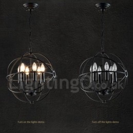 Lámpara colgante vintage de metal con 6 luces y globo