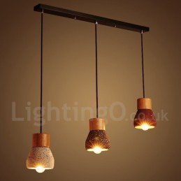 Lámpara colgante moderna contemporánea de 1 luz de madera y hormigón
