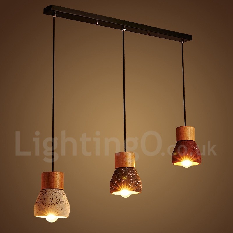 Lámpara colgante moderna contemporánea de 1 luz de madera y hormigón
