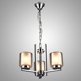 Lámpara de araña clásica de hierro galvanizado con pantalla de cristal, con tres luces.