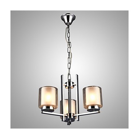 Lámpara de araña clásica de hierro galvanizado con pantalla de cristal, con tres luces. Lámpara de araña clásica de hierro galvanizado con pantalla de cristal, con tres luces.