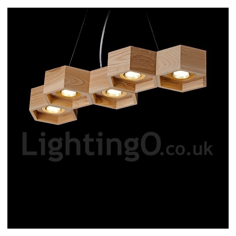 Lámpara colgante contemporánea moderna de madera de 5 luces