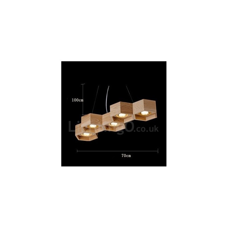 Lámpara colgante contemporánea moderna de madera de 5 luces