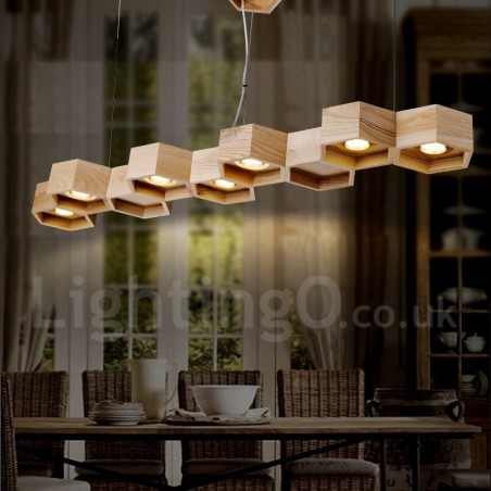 Lámpara colgante contemporánea moderna de madera de 7 luces Lámpara colgante contemporánea moderna de madera de 7 luces