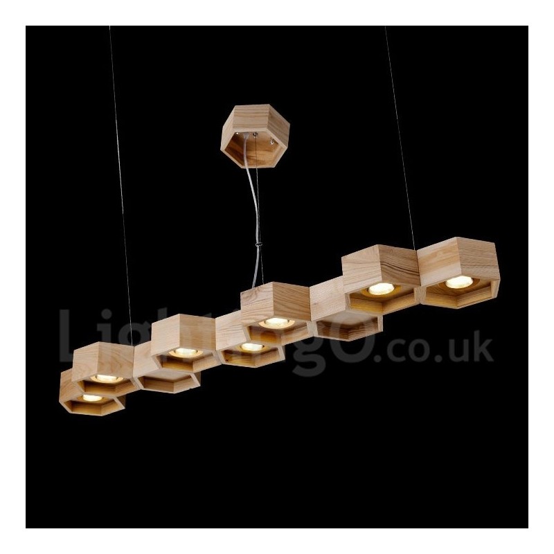 Lámpara colgante contemporánea moderna de madera de 7 luces