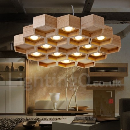 Lámpara colgante contemporánea moderna de madera de 12 luces Lámpara colgante contemporánea moderna de madera de 12 luces