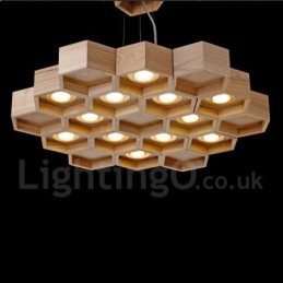 Lámpara colgante contemporánea moderna de madera de 12 luces