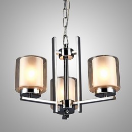 Lámpara de araña clásica de hierro galvanizado con pantalla de cristal, con tres luces.