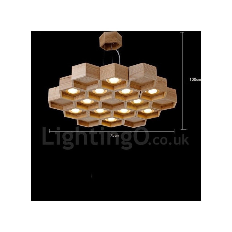 Lámpara colgante contemporánea moderna de madera de 12 luces