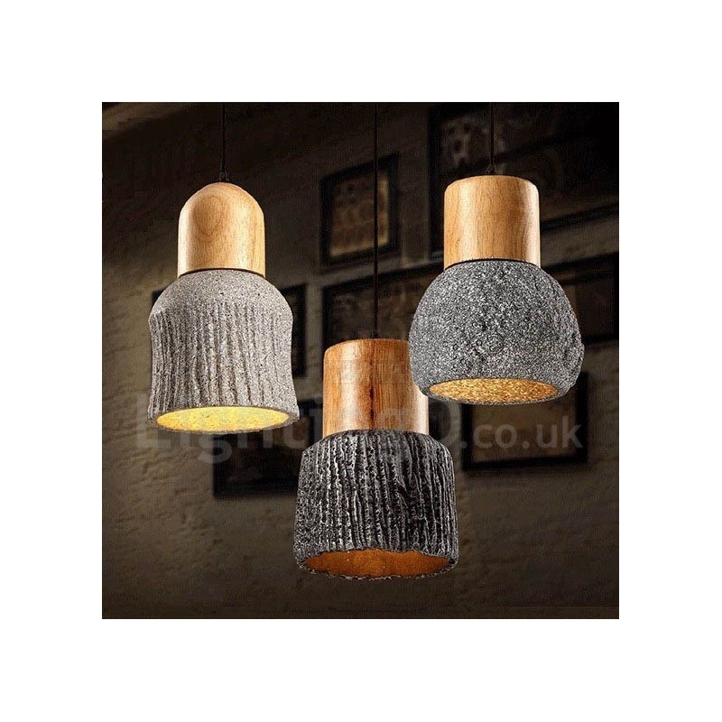 Lámpara colgante retro vintage de madera y hormigón