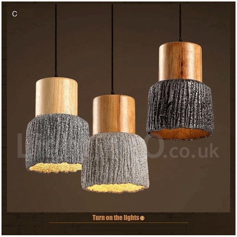 Lámpara colgante retro vintage de madera y hormigón