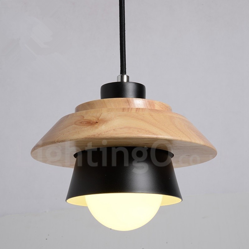 Lámpara colgante de 1 luz de madera y metal