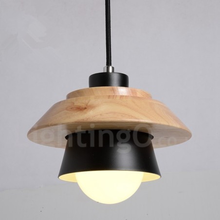 Lámpara colgante de 1 luz de madera y metal Lámpara colgante de 1 luz de madera y metal
