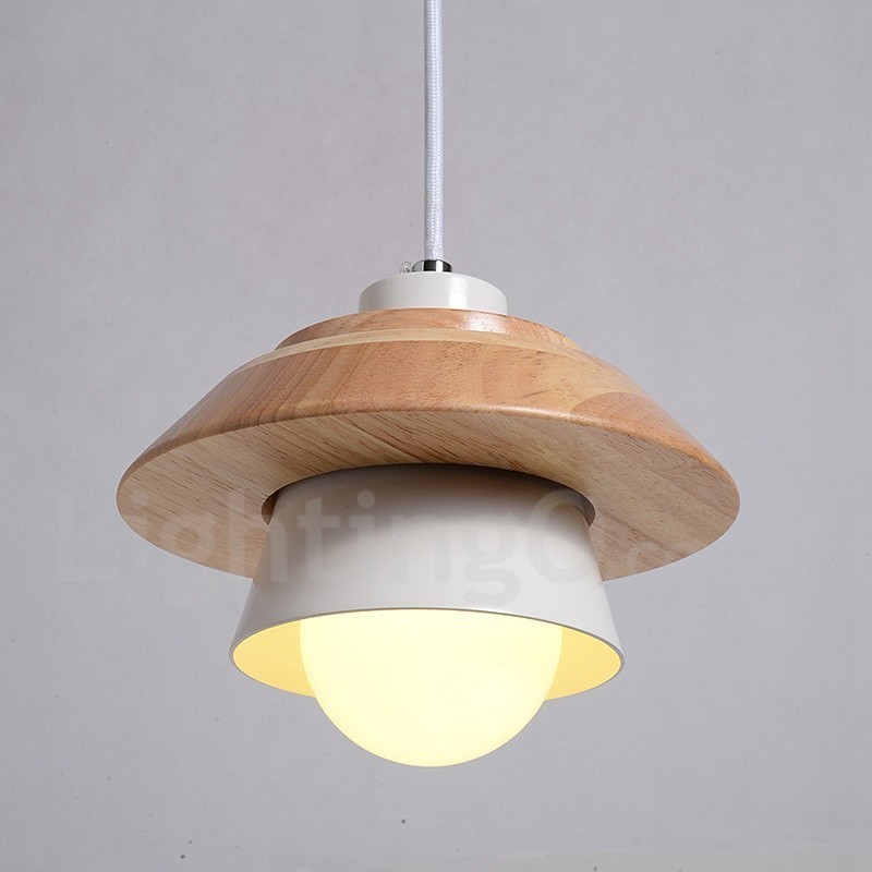 Lámpara colgante de 1 luz de madera y metal
