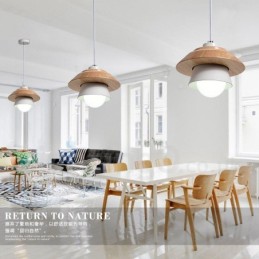 Lámpara colgante de 1 luz de madera y metal