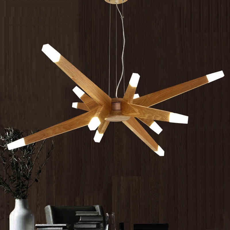 Lámpara colgante moderna contemporánea de madera de 12 luces