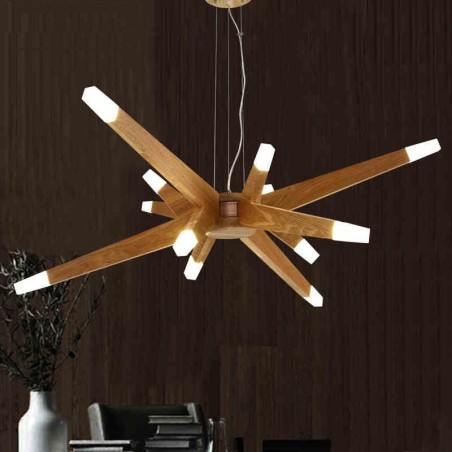 Lámpara colgante moderna contemporánea de madera de 12 luces Lámpara colgante moderna contemporánea de madera de 12 luces