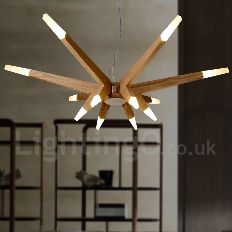 Lámpara colgante moderna contemporánea de madera de 12 luces