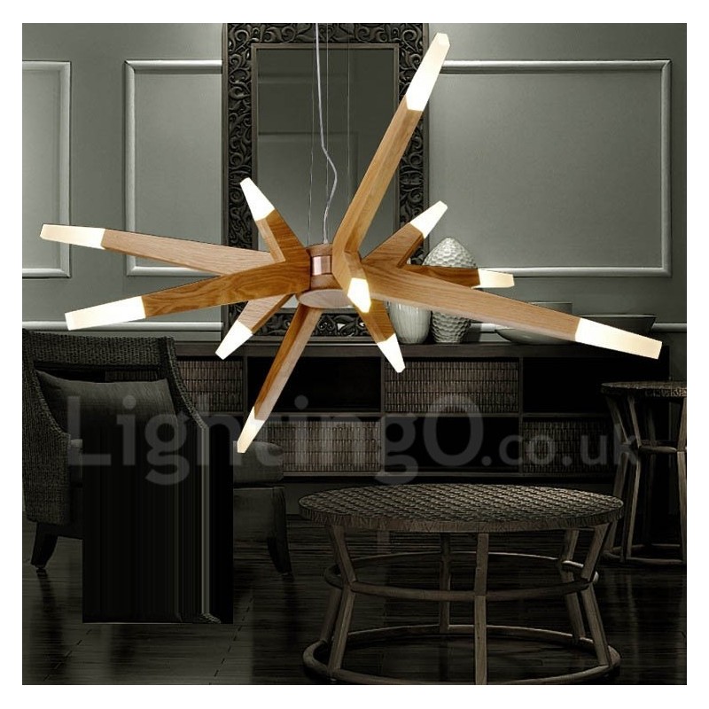 Lámpara colgante moderna contemporánea de madera de 12 luces