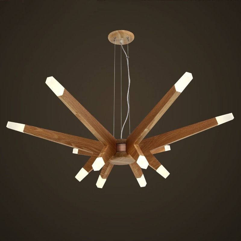 Lámpara colgante moderna contemporánea de madera de 12 luces