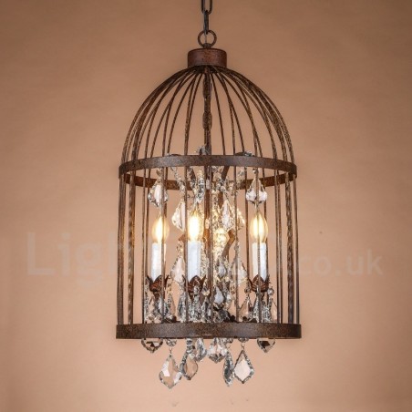 Lámpara colgante retro vintage de metal con forma de jaula de pájaros de 4 luces Lámpara colgante retro vintage de metal con forma de jaula de pájaros de 4 luces