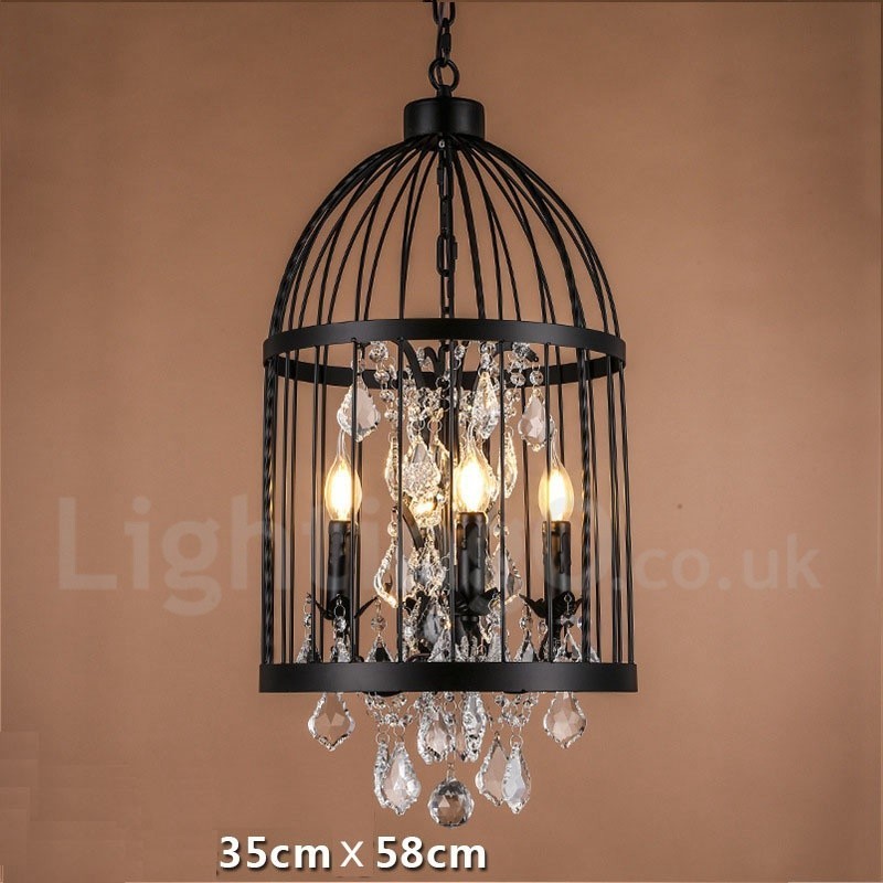 Lámpara colgante retro vintage de metal con forma de jaula de pájaros de 4 luces