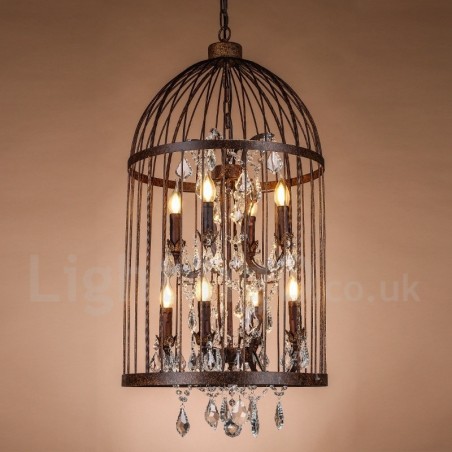 Lámpara colgante estilo jaula de pájaros de metal retro vintage de 8 luces Lámpara colgante estilo jaula de pájaros de metal retro vintage de 8 luces
