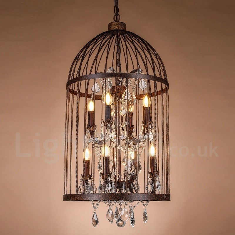 Lámpara colgante estilo jaula de pájaros de metal retro vintage de 8 luces