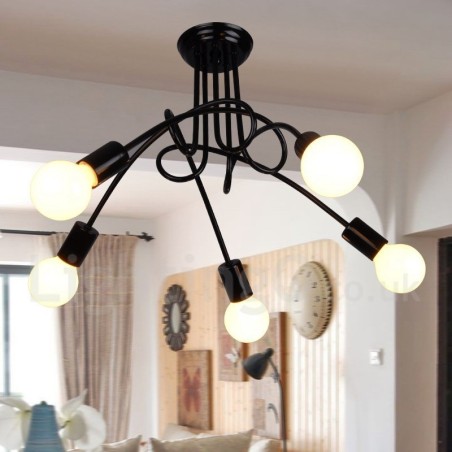 Lámpara de araña de 5 luces de metal estilo country negro Lámpara de araña de 5 luces de metal estilo country negro