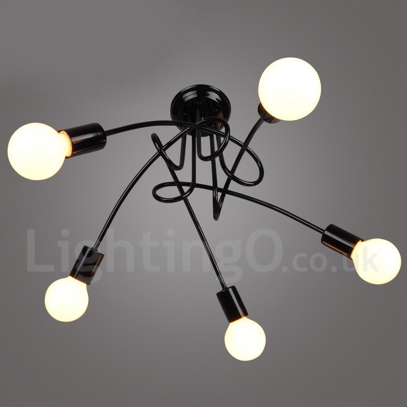 Lámpara de araña de 5 luces de metal estilo country negro