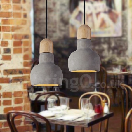 Lámpara colgante de una sola luz de hormigón de madera vintage retro Lámpara colgante de una sola luz de hormigón de madera vintage retro