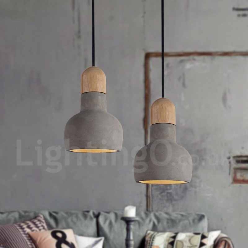 Lámpara colgante de una sola luz de hormigón de madera vintage retro