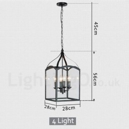 Lámpara colgante rústica de 4 luces de metal negro con pantalla de cristal