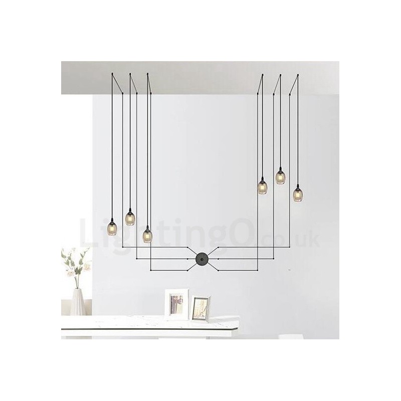 Para lámpara colgante de 6 luces con pantalla de cristal