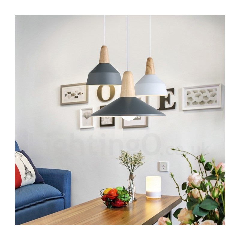 Lámpara colgante moderna contemporánea de madera y metal en varios colores