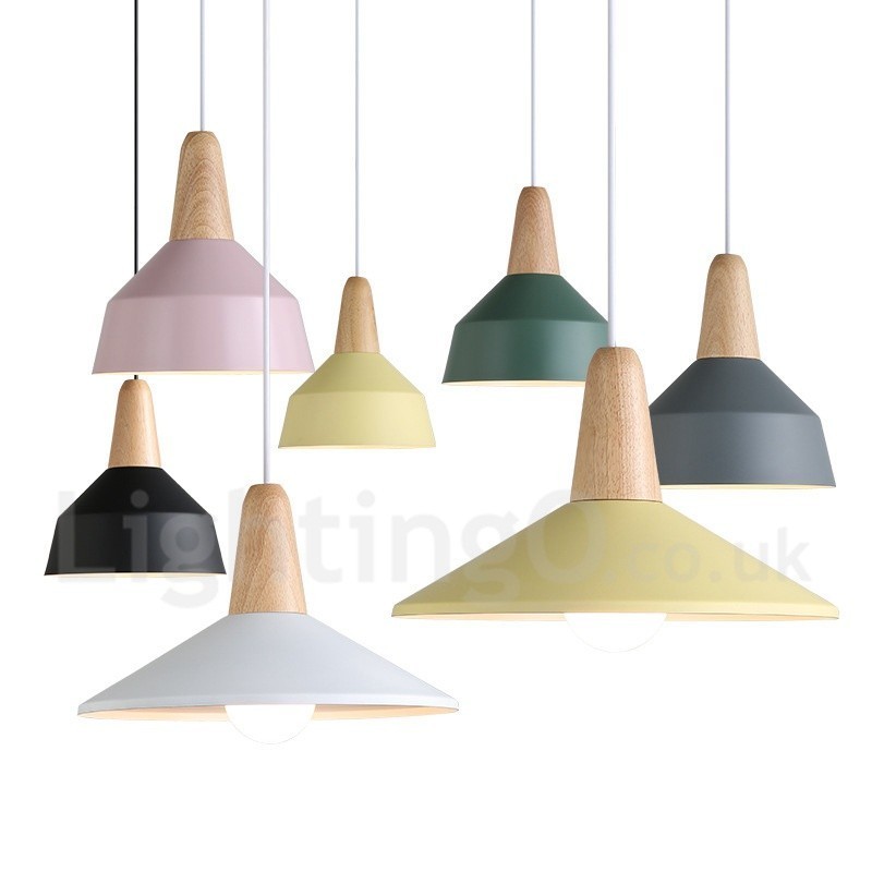 Lámpara colgante moderna contemporánea de madera y metal en varios colores