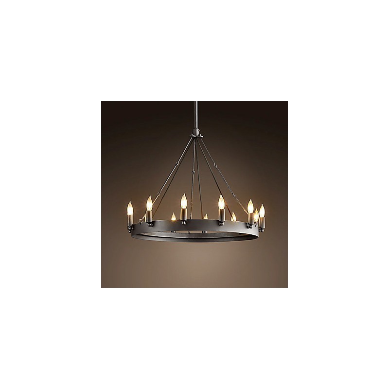 Lámpara colgante de hierro estilo retro con 12 luces y función de vela