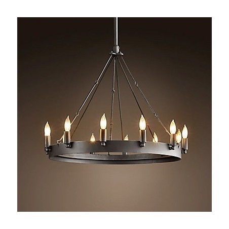 Lámpara colgante de hierro estilo retro con 12 luces y función de vela Lámpara colgante de hierro estilo retro con 12 luces y función de vela