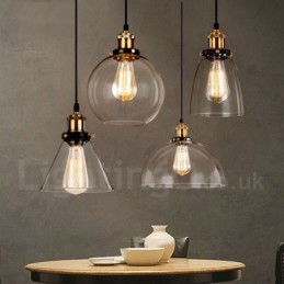 Lámpara colgante retro vintage con pantalla de cristal