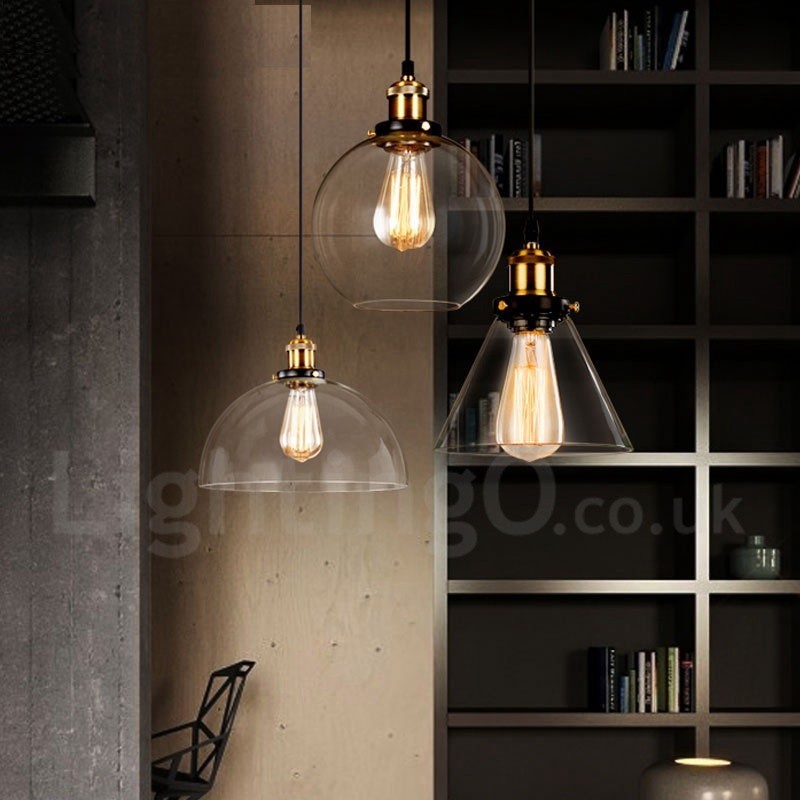 Lámpara colgante retro vintage con pantalla de cristal