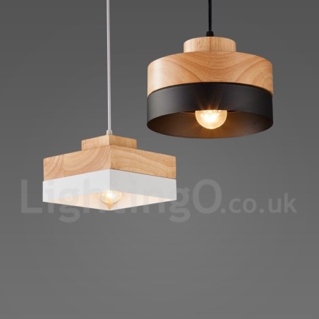Lámpara colgante moderna contemporánea de madera, metal y madera Lámpara colgante moderna contemporánea de madera, metal y madera