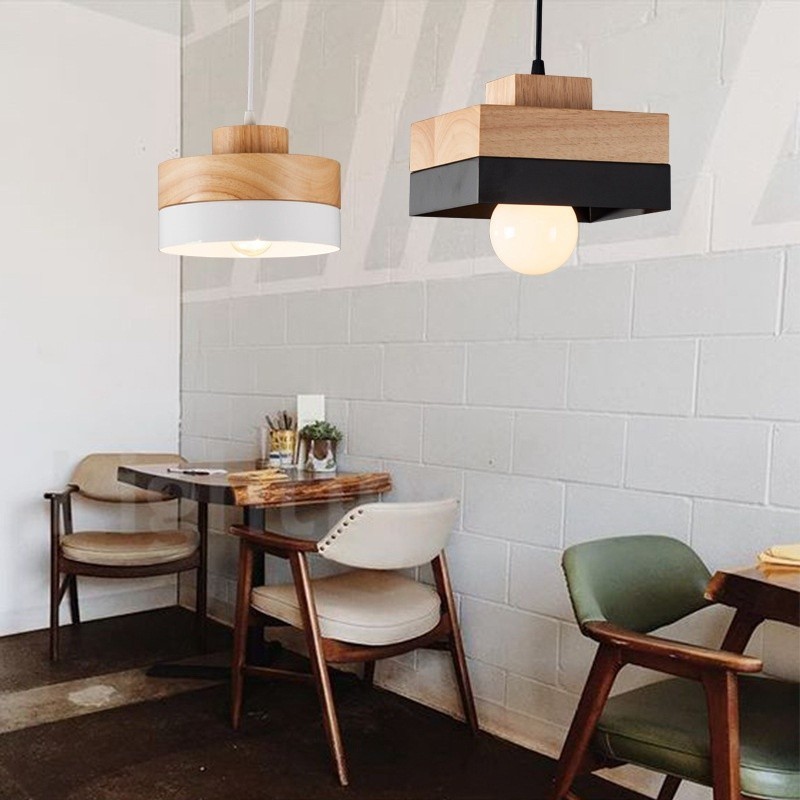 Lámpara colgante moderna contemporánea de madera, metal y madera