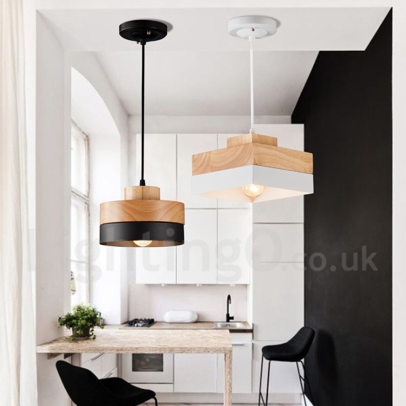 Lámpara colgante moderna contemporánea de madera, metal y madera