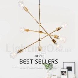 Lámpara de araña de cobre de 6 luces con pantalla de cristal