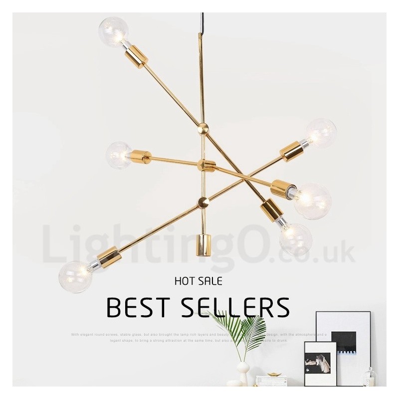 Lámpara de araña de cobre de 6 luces con pantalla de cristal