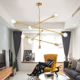 Lámpara de araña de cobre de 6 luces con pantalla de cristal
