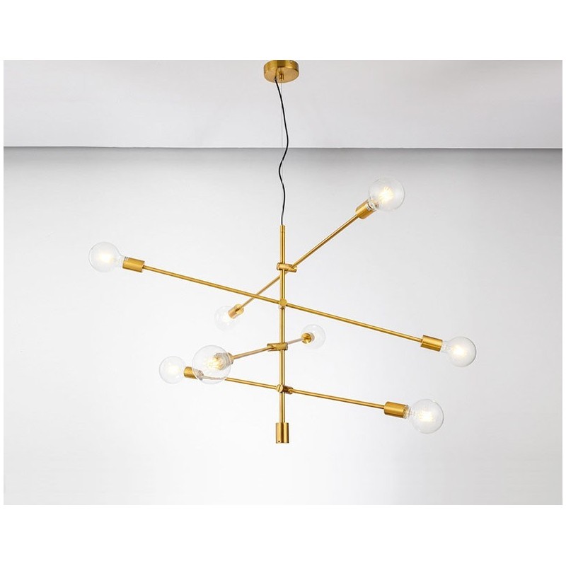 Lámpara de araña de cobre de 6 luces con pantalla de cristal
