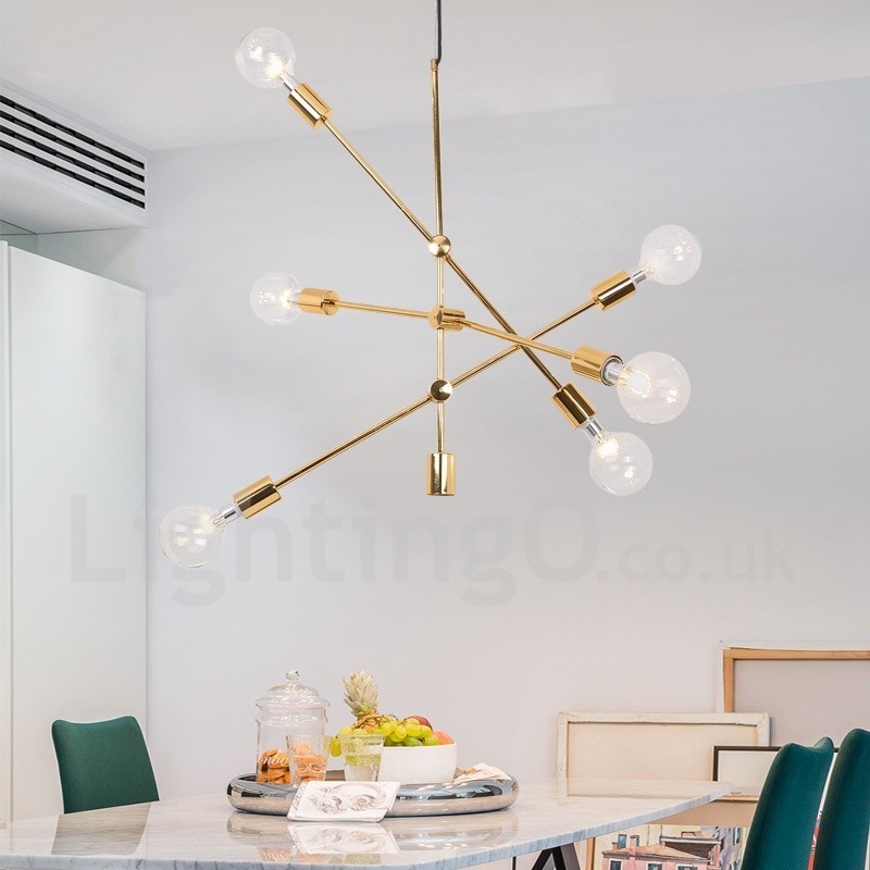 Lámpara de araña de cobre de 6 luces con pantalla de cristal