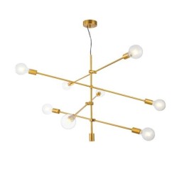 Lámpara de araña de cobre de 6 luces con pantalla de cristal